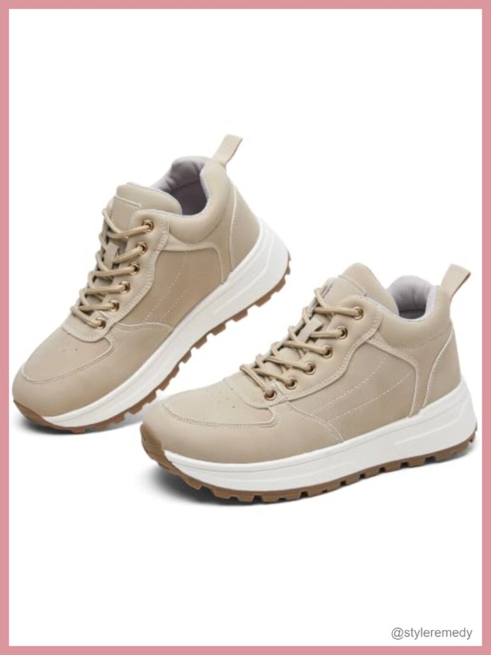 Women's Platform Fashion Sneakers PU Leather Lace Up Casual Walking Shoes